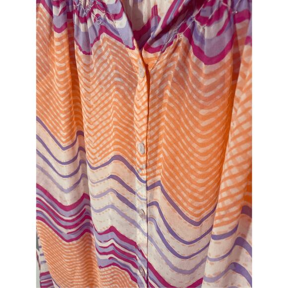 Calypso St. Barth Multicolour Printed Silk Cover Up Front Pearl Button Tunic - Picture 7 of 7